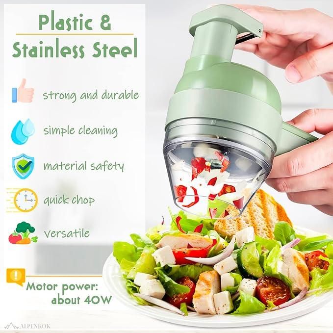 4 in 1 Portable Electric Vegetable Cutter Set for quick, durable chopping of various ingredients like vegetables and meat.