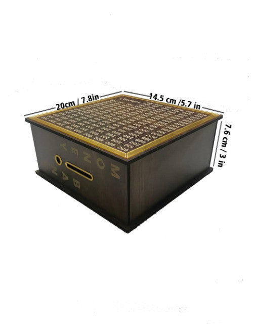 Wooden Piggy Bank with grid-style design for fun money saving, measuring 20cm x 14.5cm x 7.6cm.