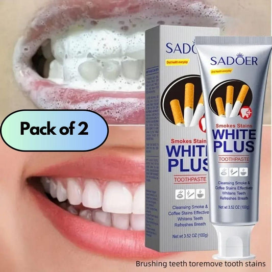 Smoke Stains White Plus Toothpaste 200g Pack of 2 with whitening benefits and fresh breath for healthier teeth.
