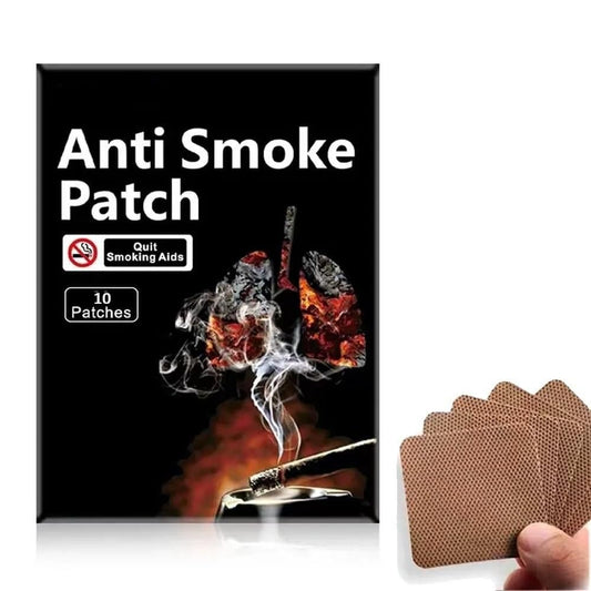Anti Smoke Patches (Pack of 10) with a hand holding patches designed to aid in quitting smoking.