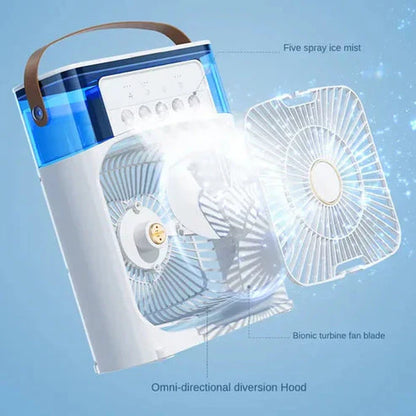 Portable Air Cooler Fan😍Air Conditioner | Multicolour with five spray ice mist and bionic turbine fan blade