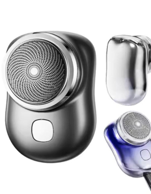 Men Electric Shaver Mini Portable Rotary Facial Shaver close-up view showcasing sleek design and rotary blades.