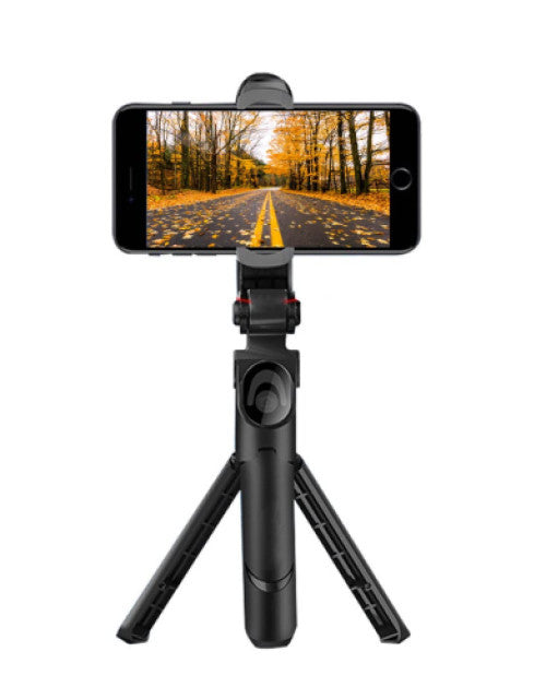 Mobile Holder for Hand Best Use for Make Videos Tripod with smartphone on tripod in autumn setting.